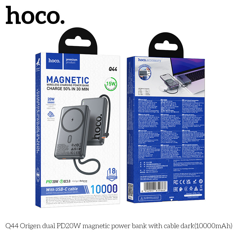 HD_SYNC:Q44 Origen dual PD20W magnetic power bank with cable dark(10000mAh)(UN)