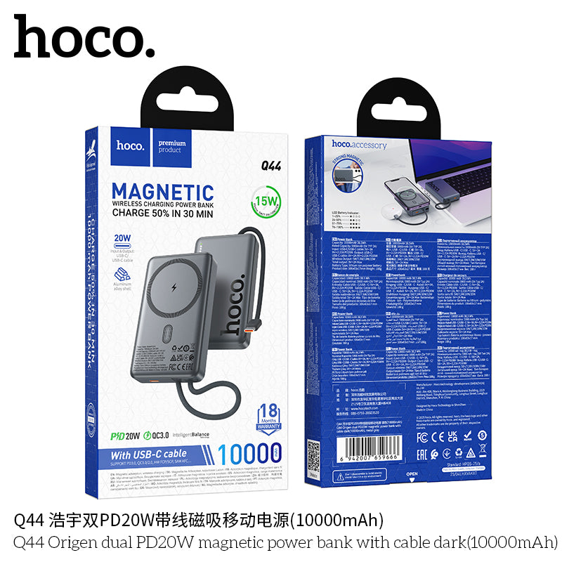 HD_SYNC:Q44 Origen dual PD20W magnetic power bank with cable dark(10000mAh)(UN)