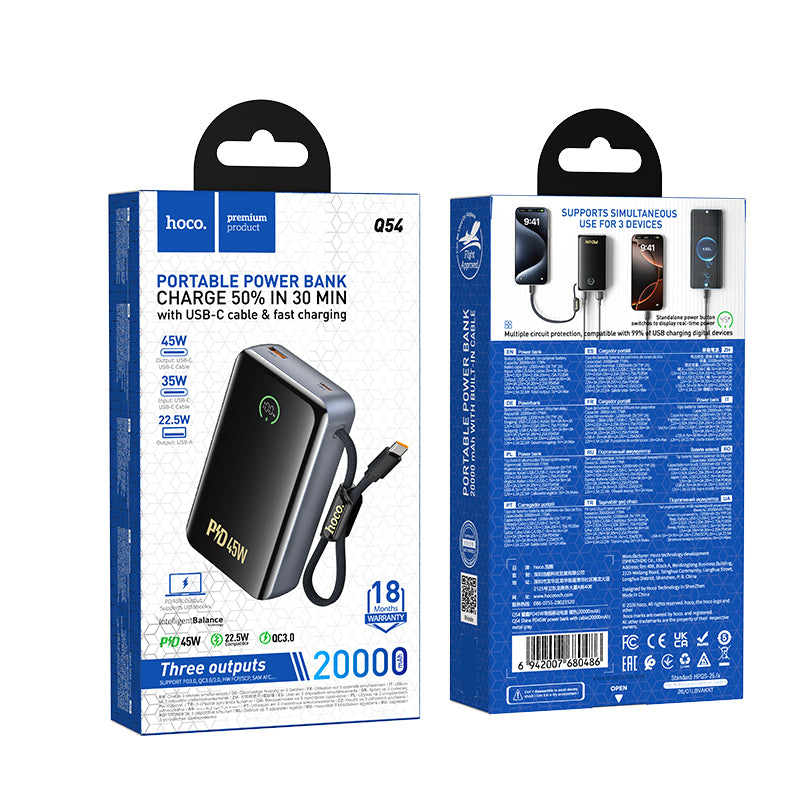HD_SYNC:Q54 Shine PD45W power bank with cable(20000mAh)
