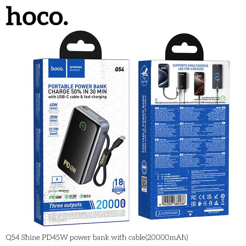 HD_SYNC:Q54 Shine PD45W power bank with cable(20000mAh)