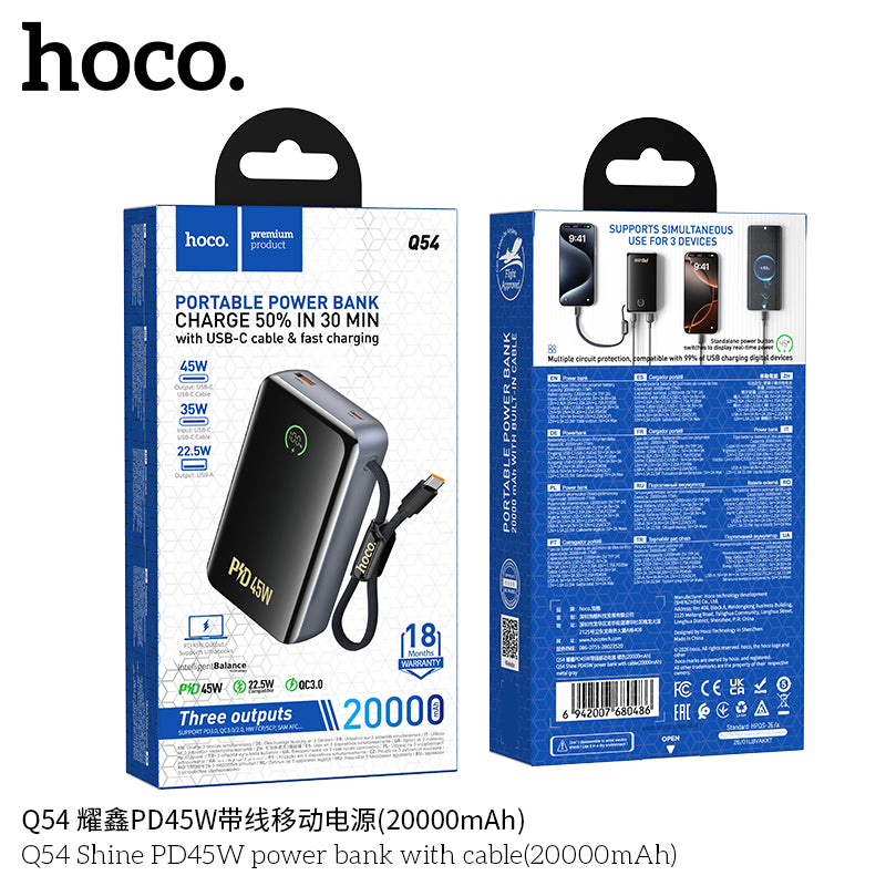 HD_SYNC:Q54 Shine PD45W power bank with cable(20000mAh)