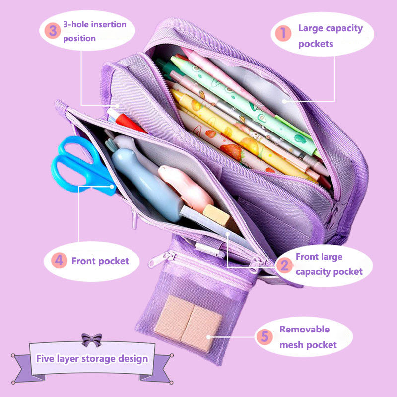 Sanrio Pencil Case Kawaii Kuromi Cinnamoroll Melody School Pencils Bag Large Capacity Pen Case Supplies Stationery Cosmetic Bags
