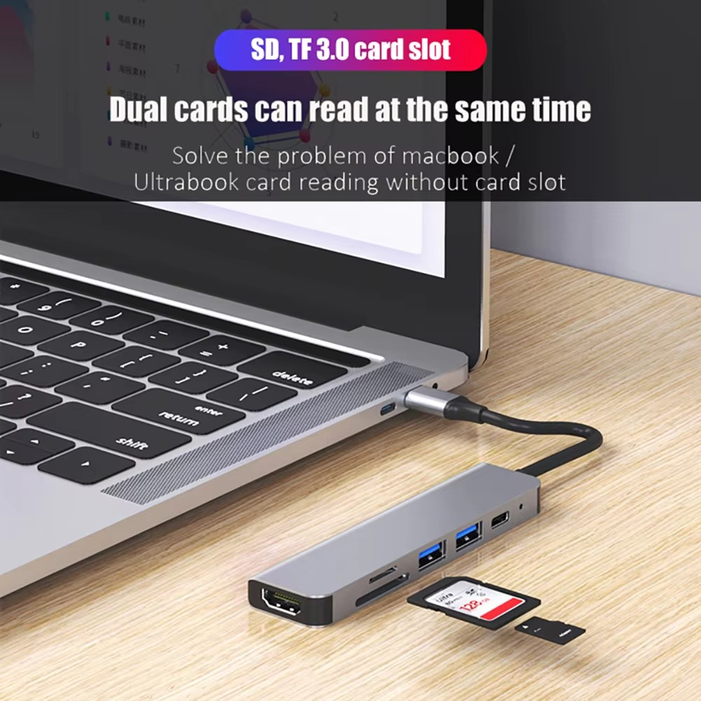 6 Ports USB C Docking Station USB C Hub to 4K HDMI SD TF Card Reader USB 3.0 2.0 HUB Type C Charging for PC MacBook iPad Samsung