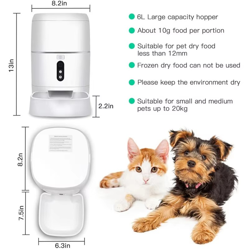 Smart Feeder 3L, Wi-Fi, Food Dispenser, App Automatic Feeding, Manual Feeding, Schedule Feeding, Check Feeding Status, Voice Recorder, for Big or Small Pets