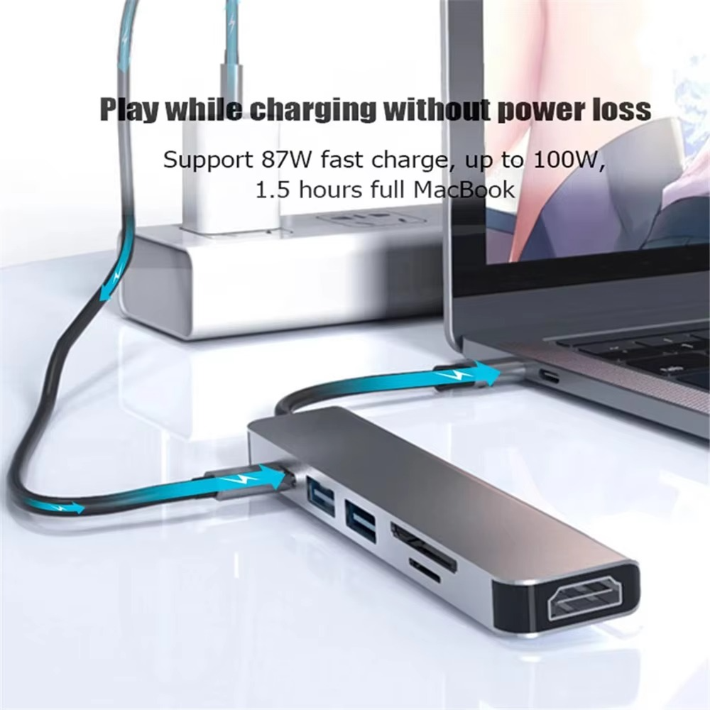 6 Ports USB C Docking Station USB C Hub to 4K HDMI SD TF Card Reader USB 3.0 2.0 HUB Type C Charging for PC MacBook iPad Samsung