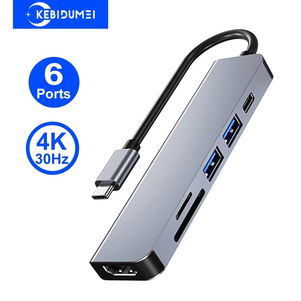 6 Ports USB C Docking Station USB C Hub to 4K HDMI SD TF Card Reader USB 3.0 2.0 HUB Type C Charging for PC MacBook iPad Samsung