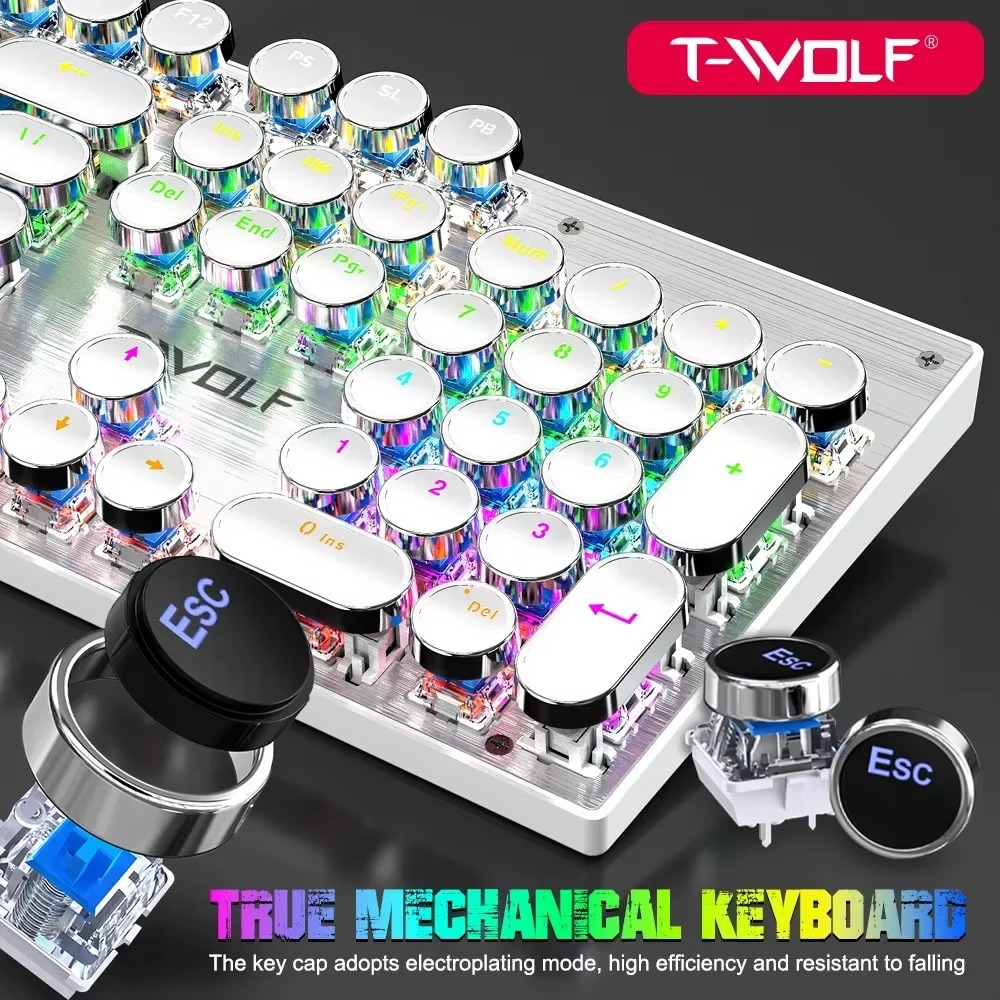 T-WOLF T75 104 Keys Adjustable RGB Light Computer Game Wired Mechanical Keyboard