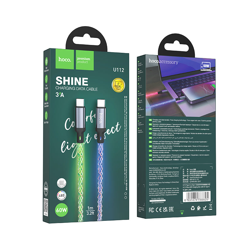 HD_SYNC:U112 Shine 60W charging data cable for Type-C to Type-C