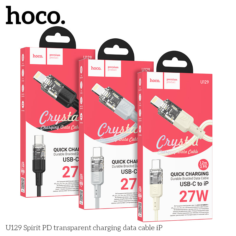 HD_SYNC:U129 Spirit 60W transparent charging data cable Type-C to Type-C