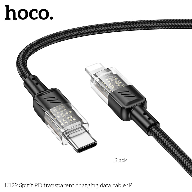 HD_SYNC:U129 Spirit 60W transparent charging data cable Type-C to Type-C