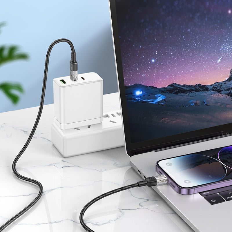 HD_SYNC:U129 Spirit 60W transparent charging data cable Type-C to Type-C