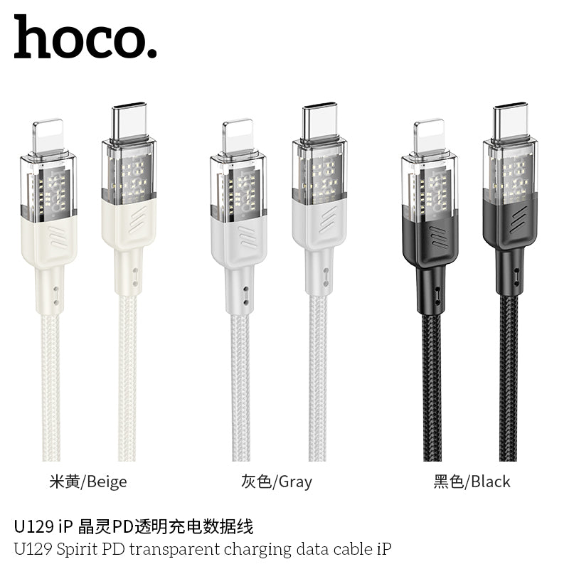 HD_SYNC:U129 Spirit 60W transparent charging data cable Type-C to Type-C