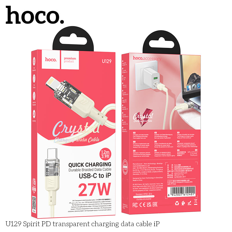 HD_SYNC:U129 Spirit PD transparent charging data cable iP