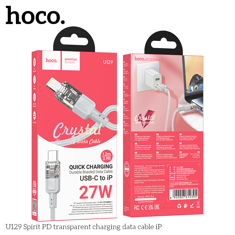 HD_SYNC:U129 Spirit PD transparent charging data cable iP