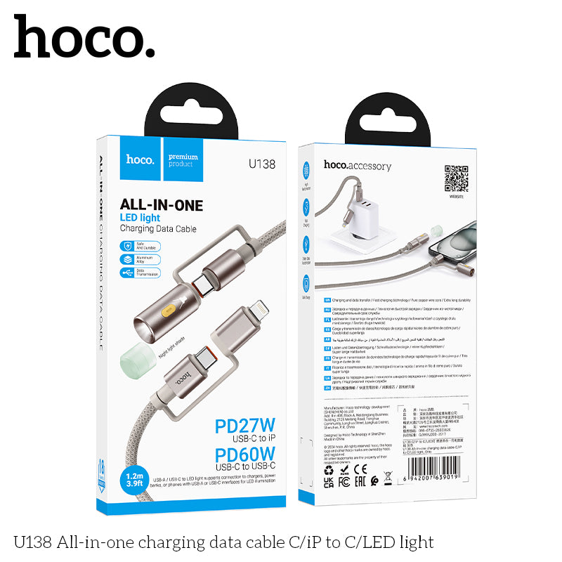 HD_SYNC:U138 All-in-one charging data cable C/iP to C/LED light