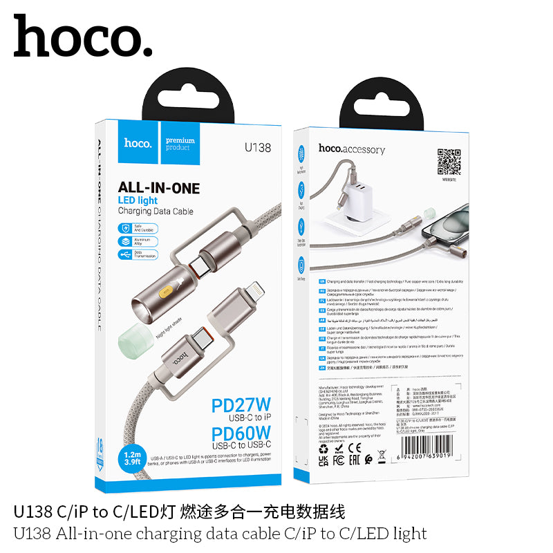 HD_SYNC:U138 All-in-one charging data cable C/iP to C/LED light
