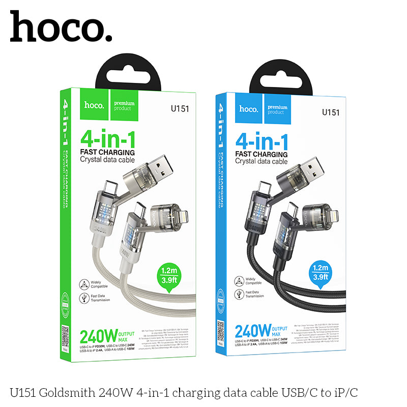 HD_SYNC:U151 Goldsmith 240W 4-in-1 charging data cable USB/C to iP/C