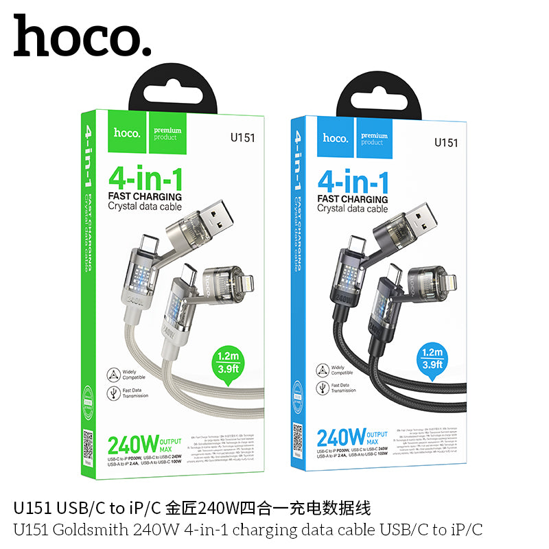 HD_SYNC:U151 Goldsmith 240W 4-in-1 charging data cable USB/C to iP/C