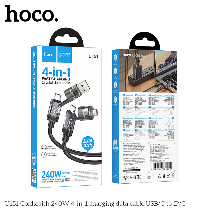 HD_SYNC:U151 Goldsmith 240W 4-in-1 charging data cable USB/C to iP/C