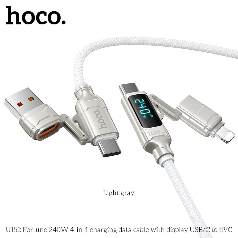 HD_SYNC:U152 Fortune 240W 4-in-1 charging data cable with display USB/C to iP/C