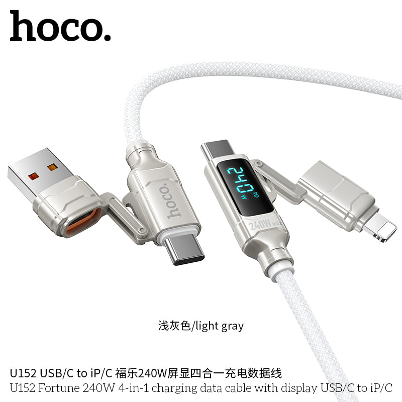 HD_SYNC:U152 Fortune 240W 4-in-1 charging data cable with display USB/C to iP/C