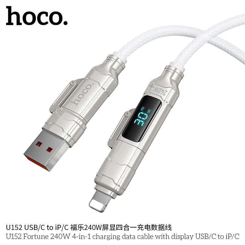 HD_SYNC:U152 Fortune 240W 4-in-1 charging data cable with display USB/C to iP/C