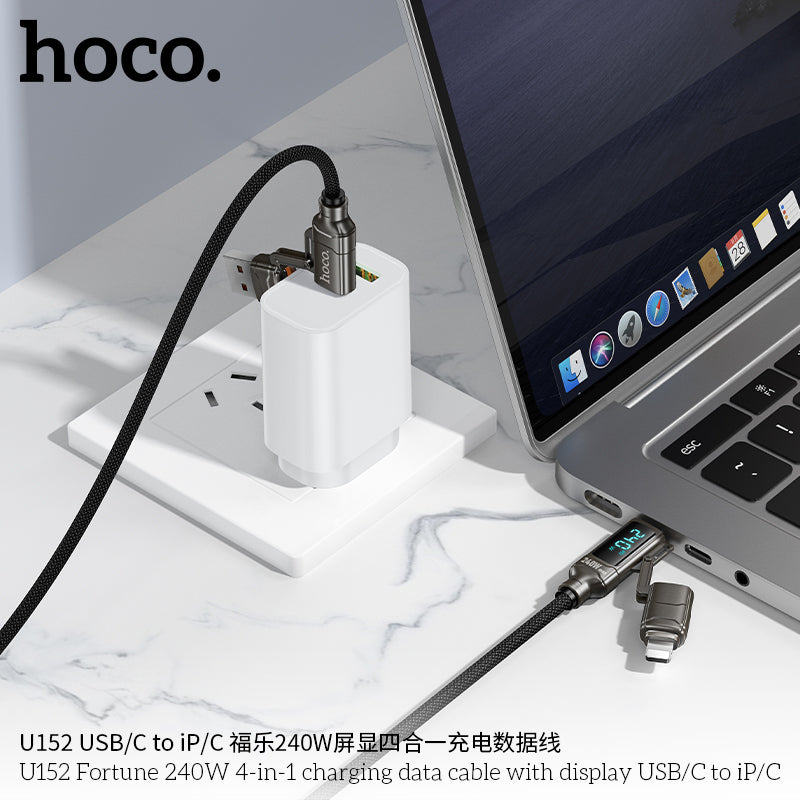 HD_SYNC:U152 Fortune 240W 4-in-1 charging data cable with display USB/C to iP/C