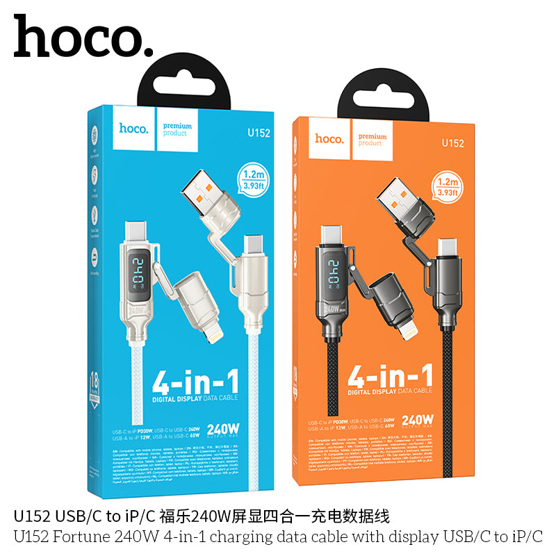 HD_SYNC:U152 Fortune 240W 4-in-1 charging data cable with display USB/C to iP/C