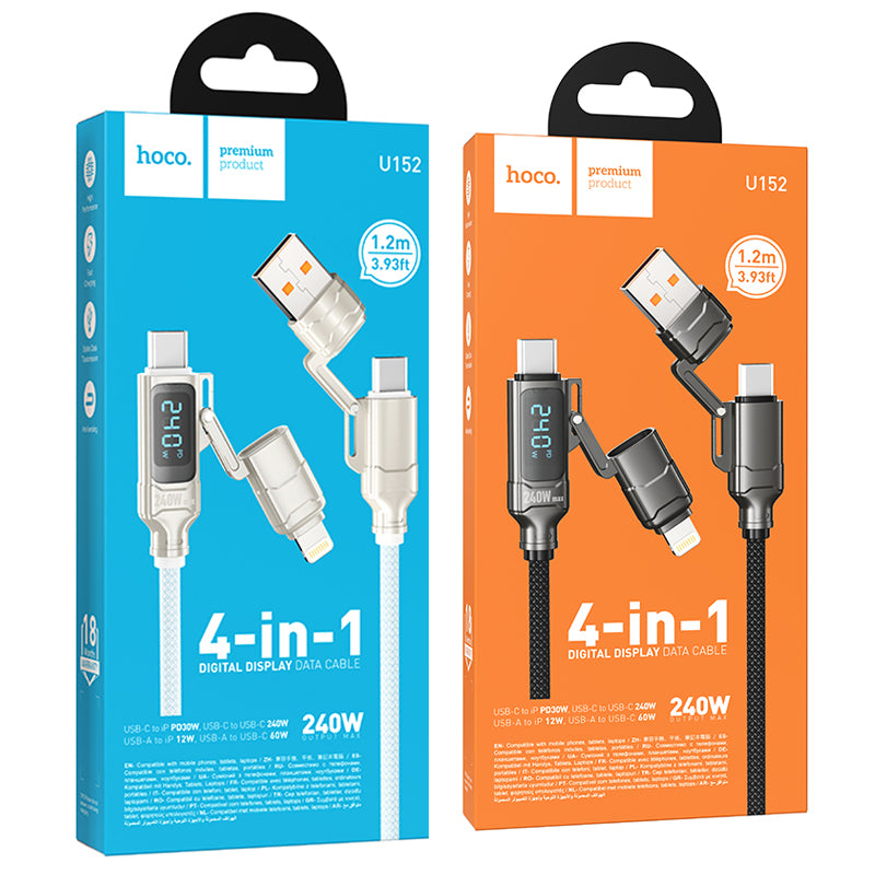 HD_SYNC:U152 Fortune 240W 4-in-1 charging data cable with display USB/C to iP/C