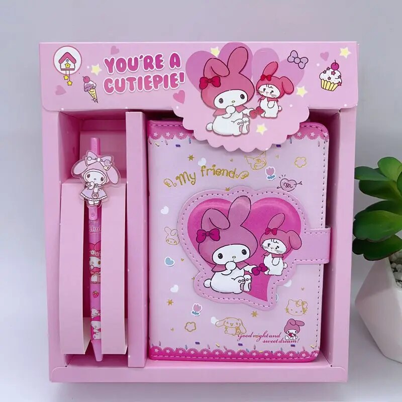 Lovely Sanrio Notebook Anime Hello Kitty Kuromi Cinnamoroll Student Hand Account Diary Children Magnetic Buckle Notepad Gift Box