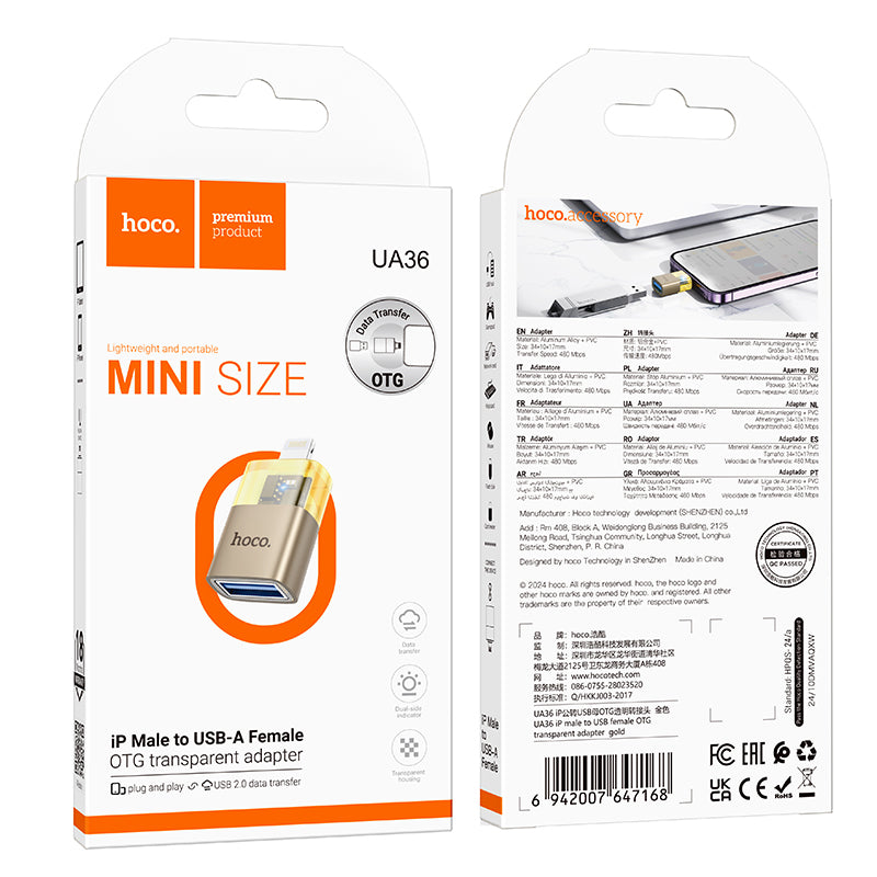 HD_SYNC:UA36 iP male to USB female OTG transparent adapter