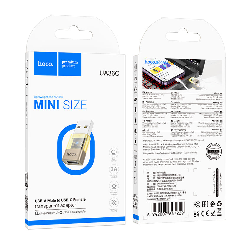 HD_SYNC:UA36C USB male to C female USB2.0 transparent adapter