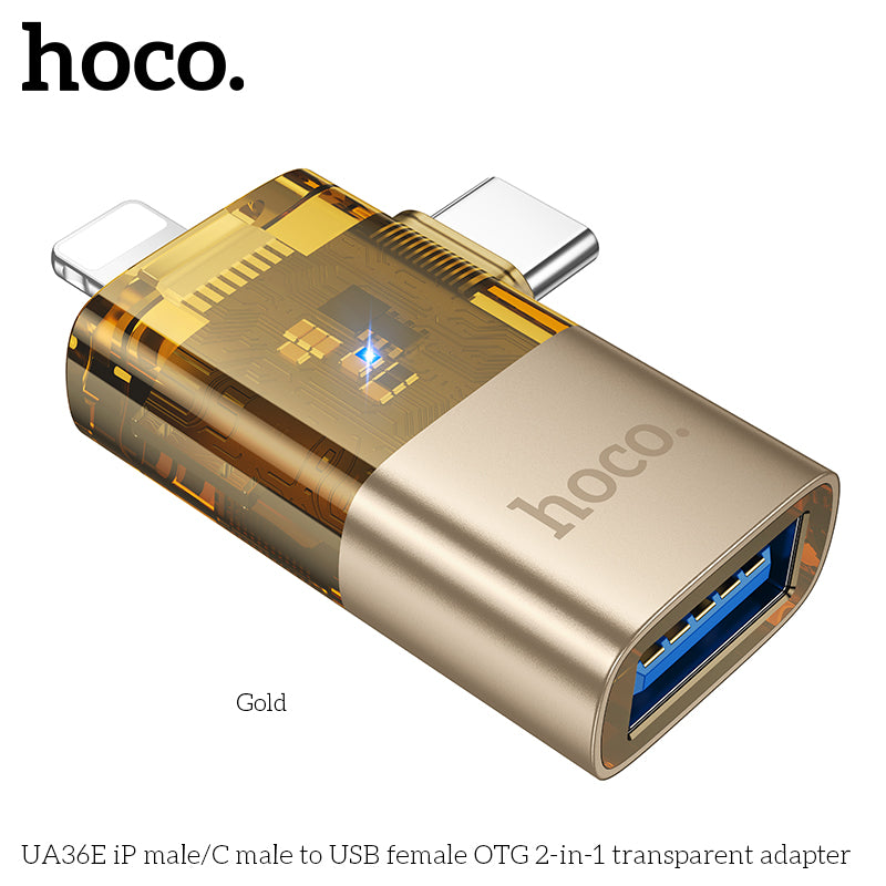 HD_SYNC:UA36E iP male/C male to USB female OTG 2-in-1 transparent adapter