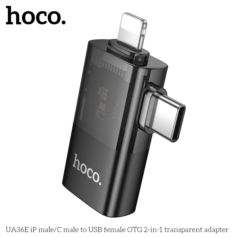 HD_SYNC:UA36E iP male/C male to USB female OTG 2-in-1 transparent adapter