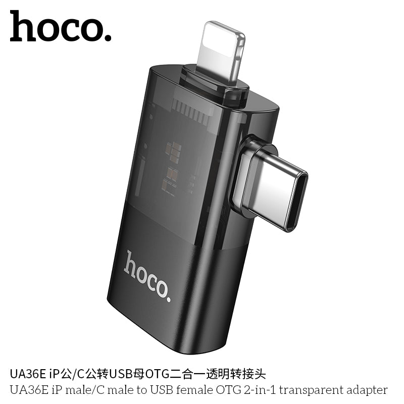HD_SYNC:UA36E iP male/C male to USB female OTG 2-in-1 transparent adapter