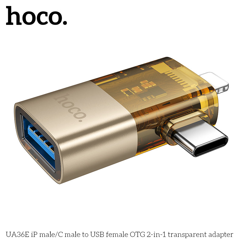 HD_SYNC:UA36E iP male/C male to USB female OTG 2-in-1 transparent adapter