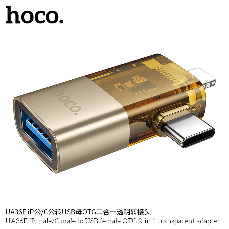 HD_SYNC:UA36E iP male/C male to USB female OTG 2-in-1 transparent adapter