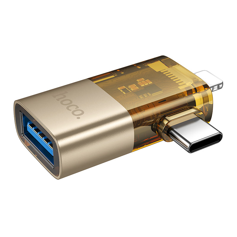 HD_SYNC:UA36E iP male/C male to USB female OTG 2-in-1 transparent adapter
