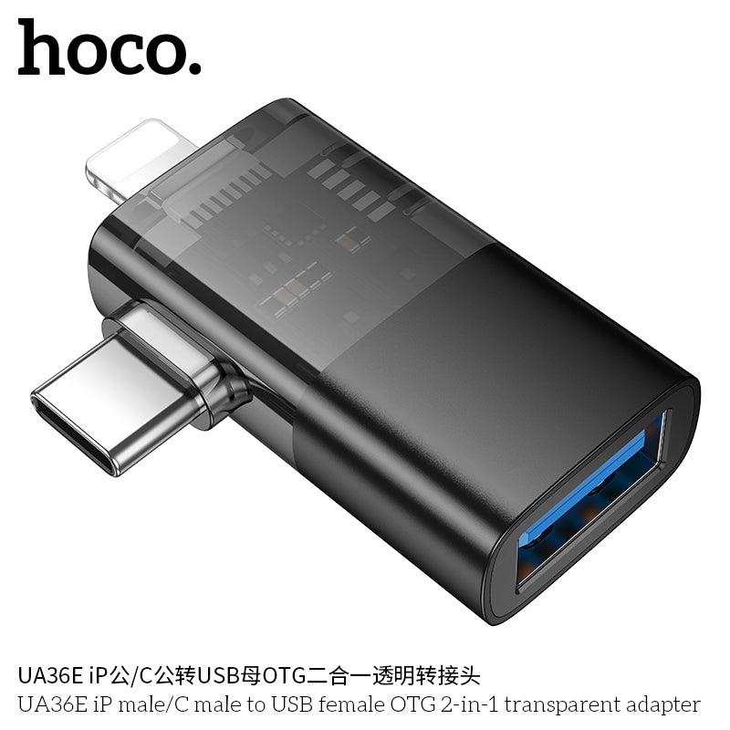 HD_SYNC:UA36E iP male/C male to USB female OTG 2-in-1 transparent adapter