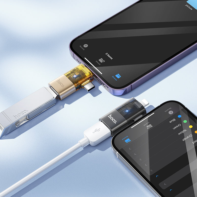 HD_SYNC:UA36E iP male/C male to USB female OTG 2-in-1 transparent adapter