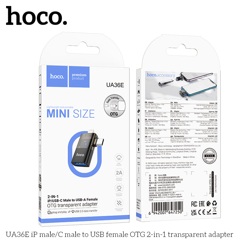 HD_SYNC:UA36E iP male/C male to USB female OTG 2-in-1 transparent adapter