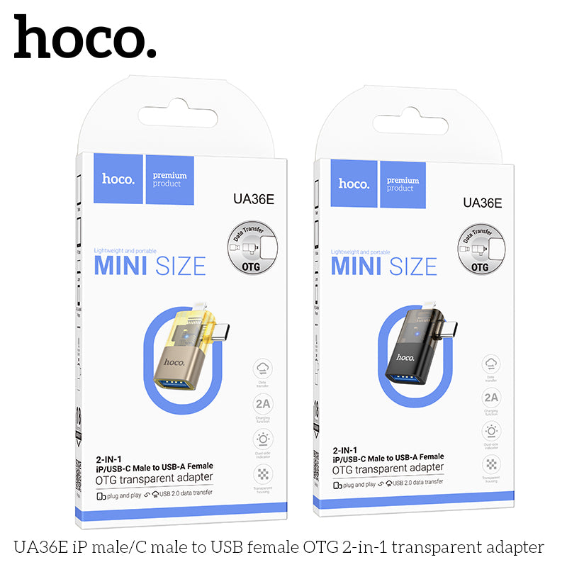 HD_SYNC:UA36E iP male/C male to USB female OTG 2-in-1 transparent adapter