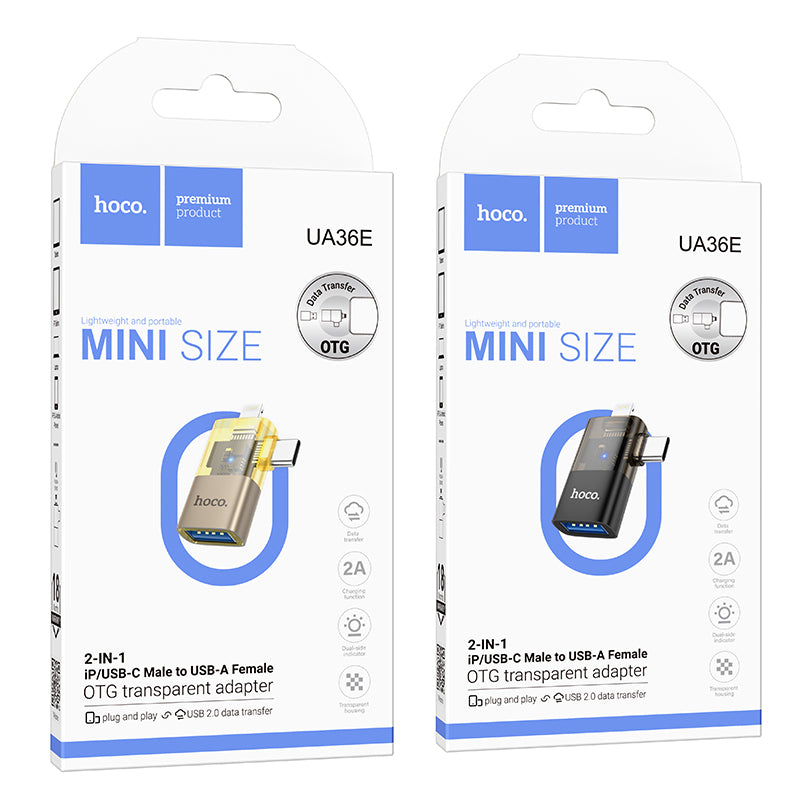 HD_SYNC:UA36E iP male/C male to USB female OTG 2-in-1 transparent adapter