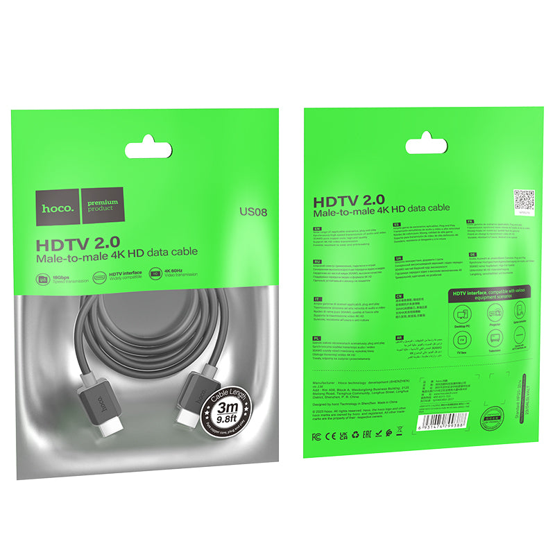 HD_SYNC:US08 HDTV 2.0 male-to-male 4K HD data cable(L=2M)