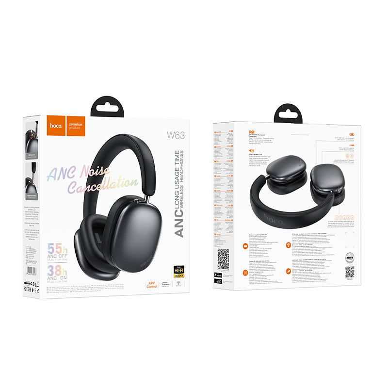 HOCO. Wireless Headphone W63 (BT v5.4) Supports ANC Noise Reduction - Black