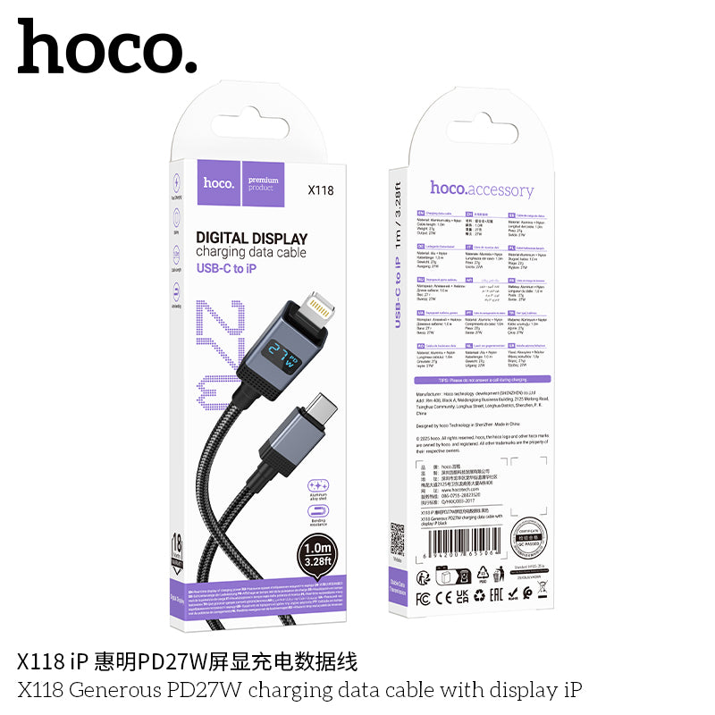 HD_SYNC:X118 Generous 5A charging data cable with display Type-C
