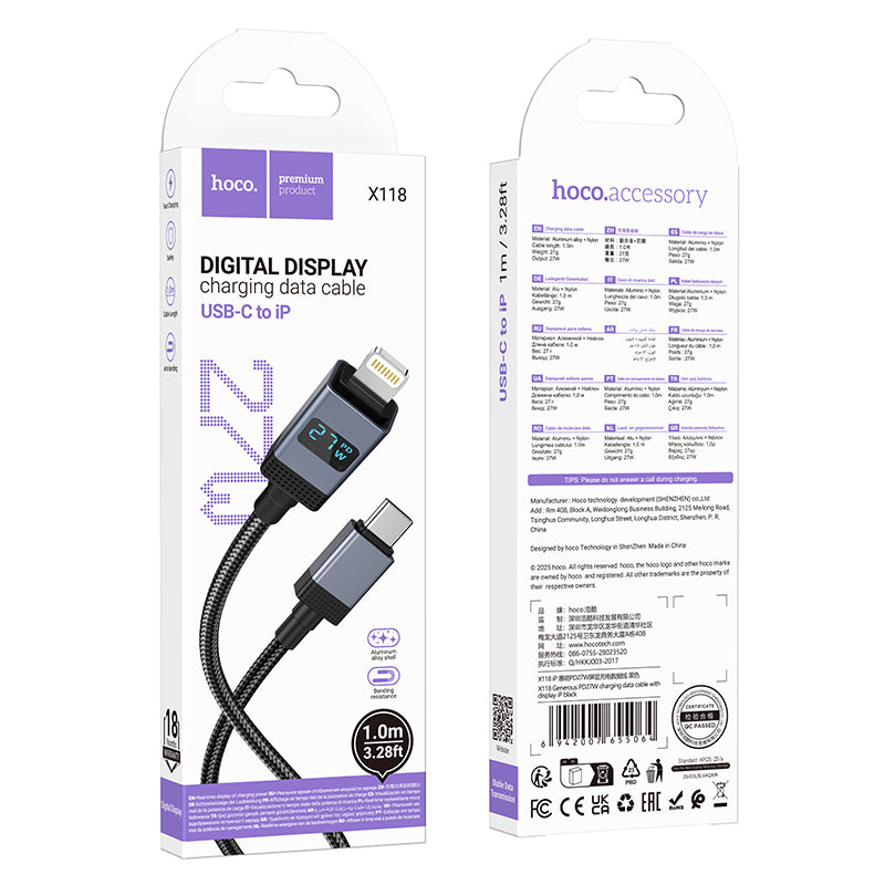 HD_SYNC:X118 Generous PD27W charging data cable with display iP