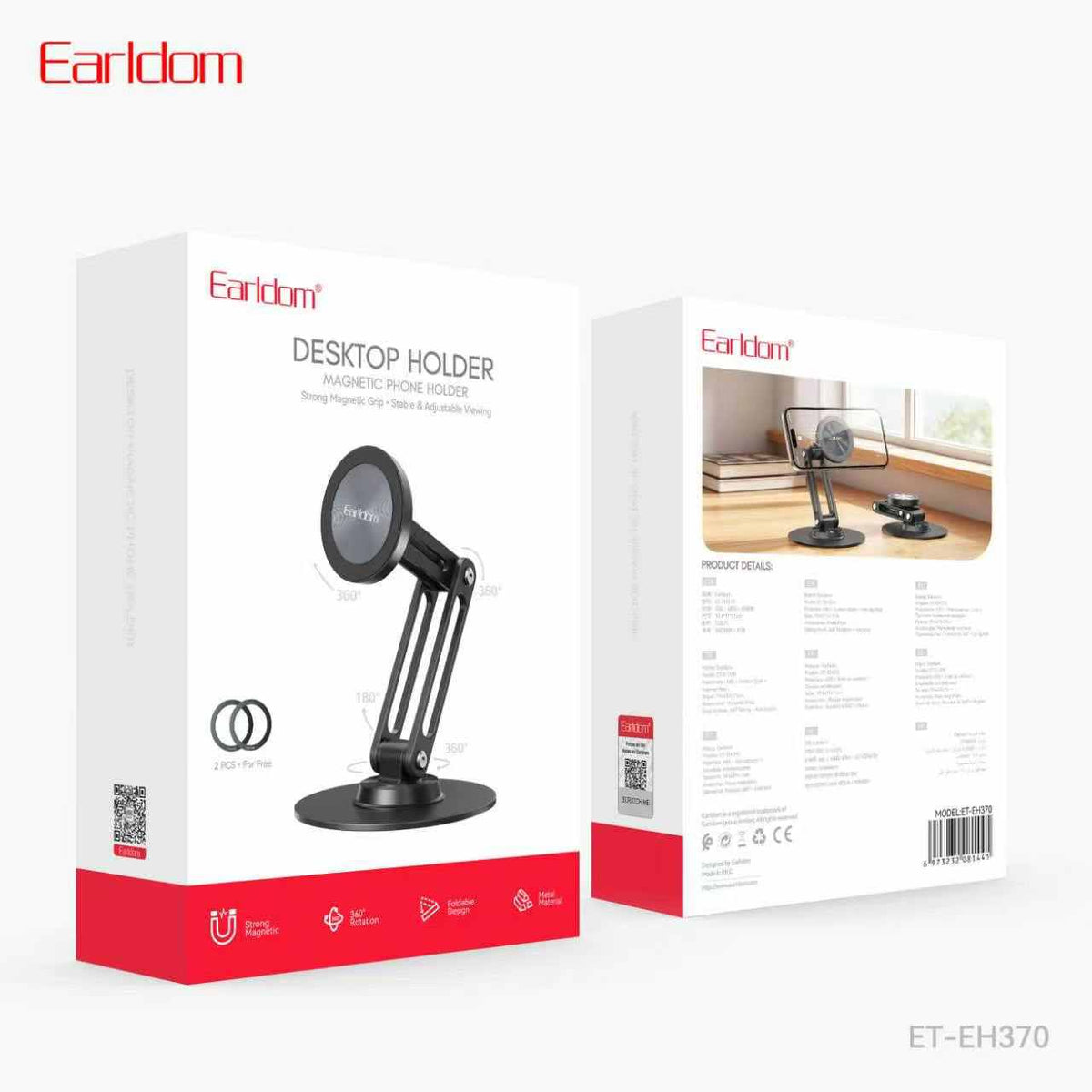 Earldom ET-EH370 black desktop phone holder packaging