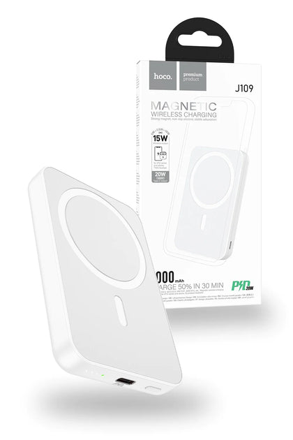 Hoco J109 15W PD20W 5000mAh Magnetic Wireless Charging Power Bank - White
