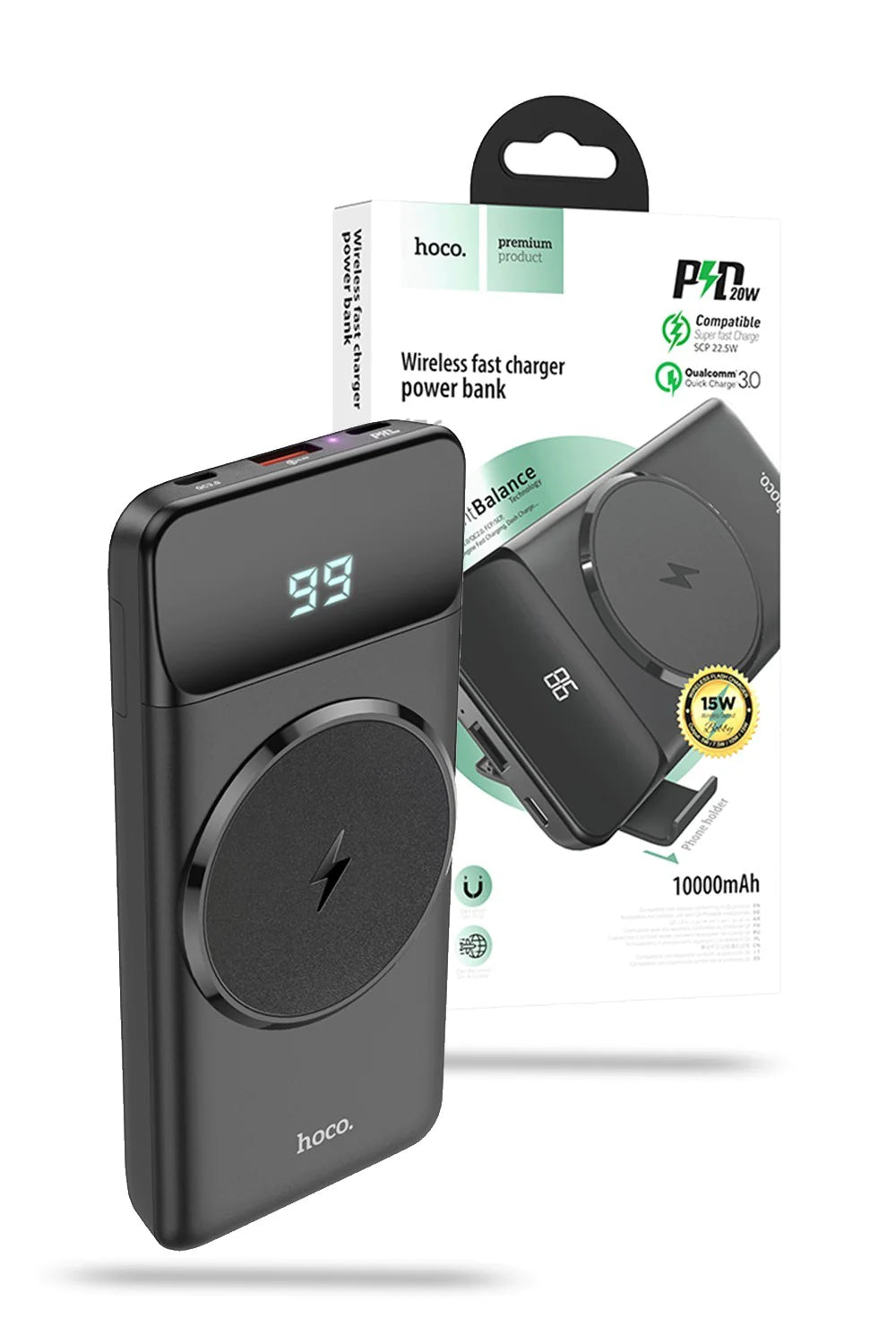 Hoco J76 22.5W PD QC3.0 Magnetic 15W Wireless Charging Power Bank 10000mAh - Black